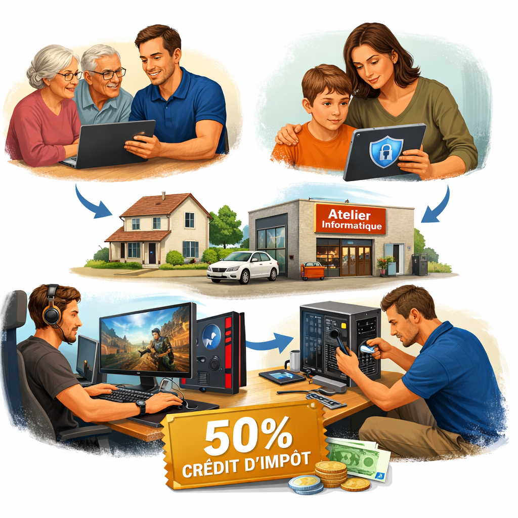 Illustration gaming, réparation pc gamer